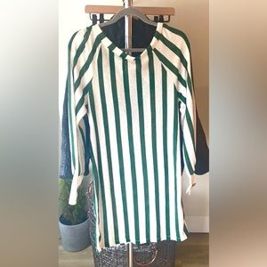 S 🔖 ZARA Trafaluc Long Sleeve Shift Dress Green White Stripe